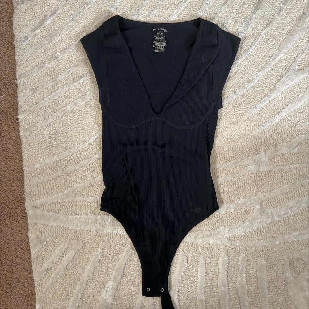Free People Black Ribbed Bodysuit